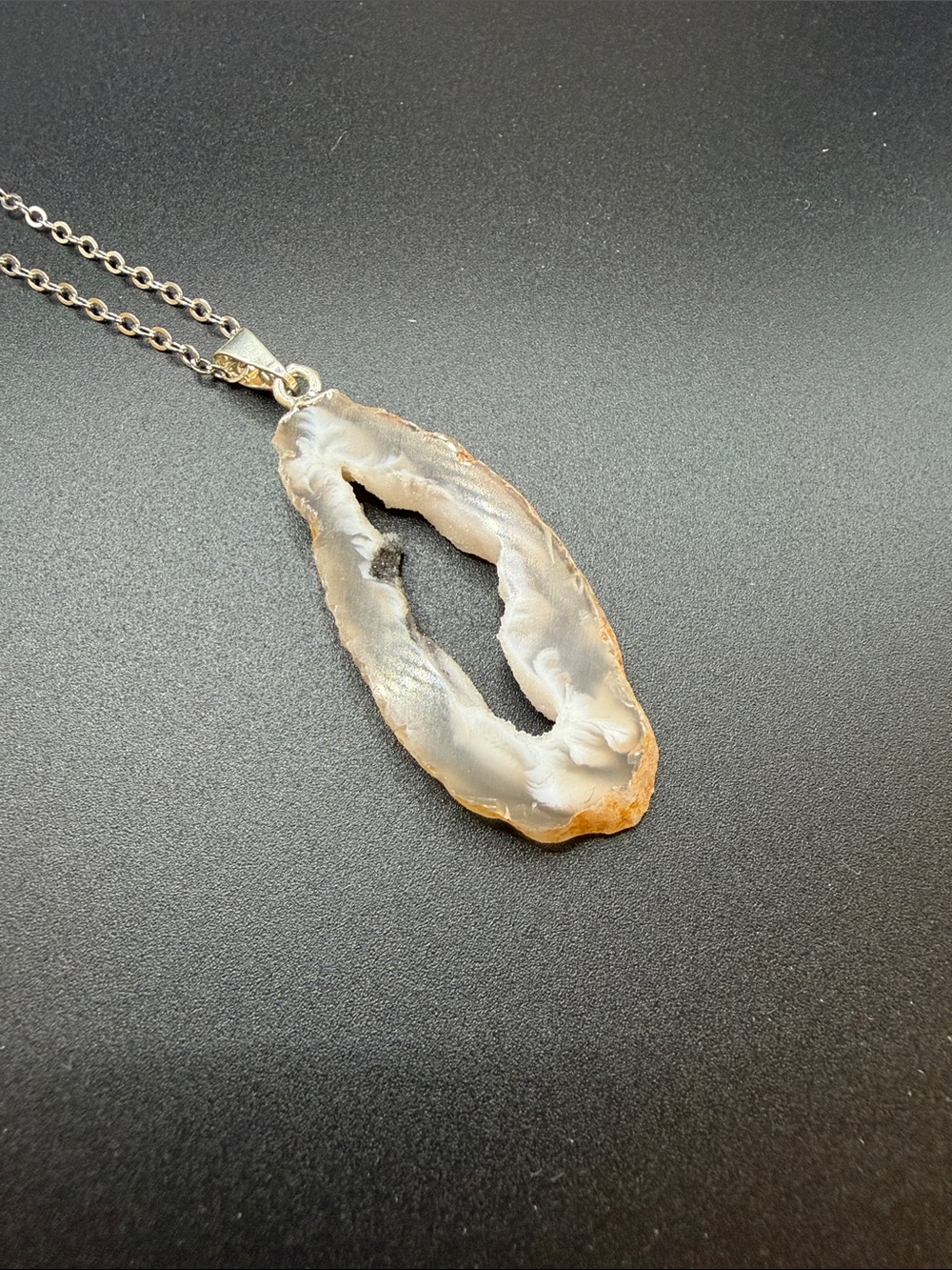 Brown and White Agate Geode Pendant Necklace